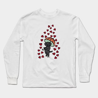 Black Labrador Cartoon and Rain of Hearts Long Sleeve T-Shirt